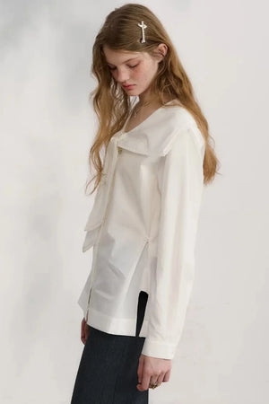 Navy Wave Lace Blouse