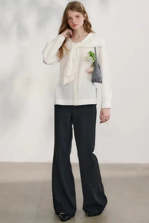 Navy Wave Lace Blouse