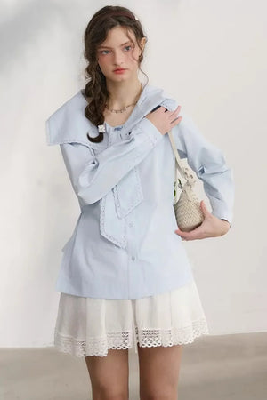 Navy Wave Lace Blouse