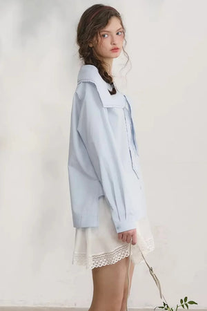 Navy Wave Lace Blouse