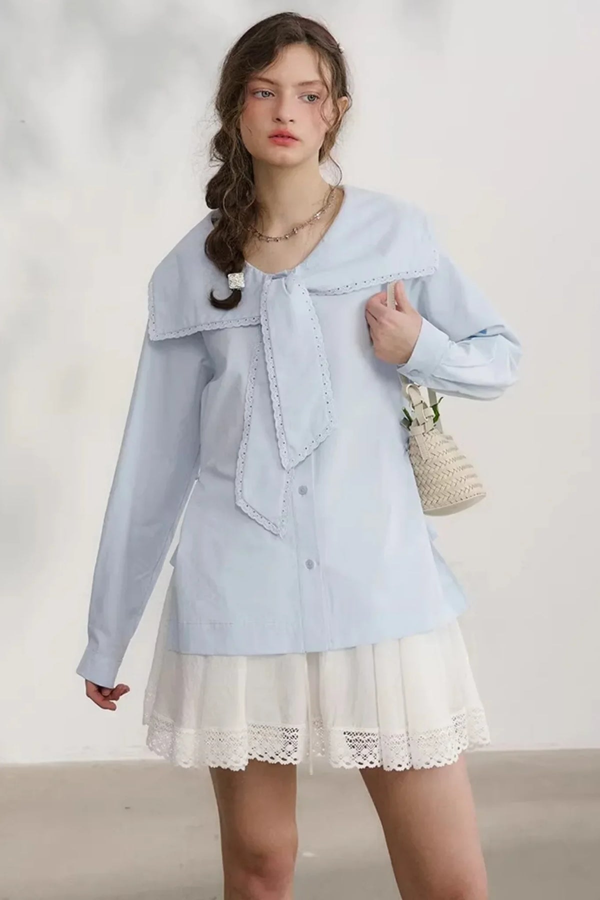 Navy Wave Lace Blouse