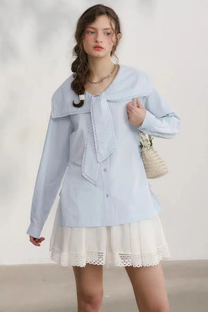 Navy Wave Lace Blouse
