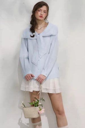 Navy Wave Lace Blouse