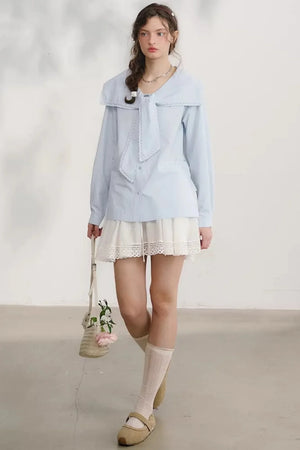 Navy Wave Lace Blouse