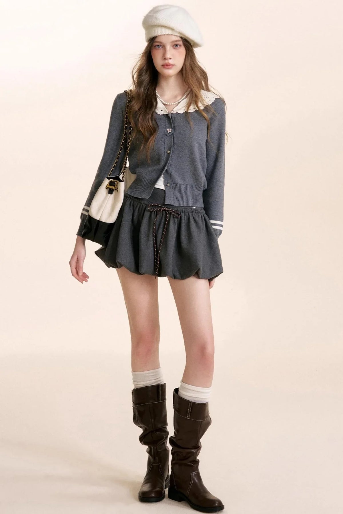 Navycore Crochet Lace-Up Cardigan