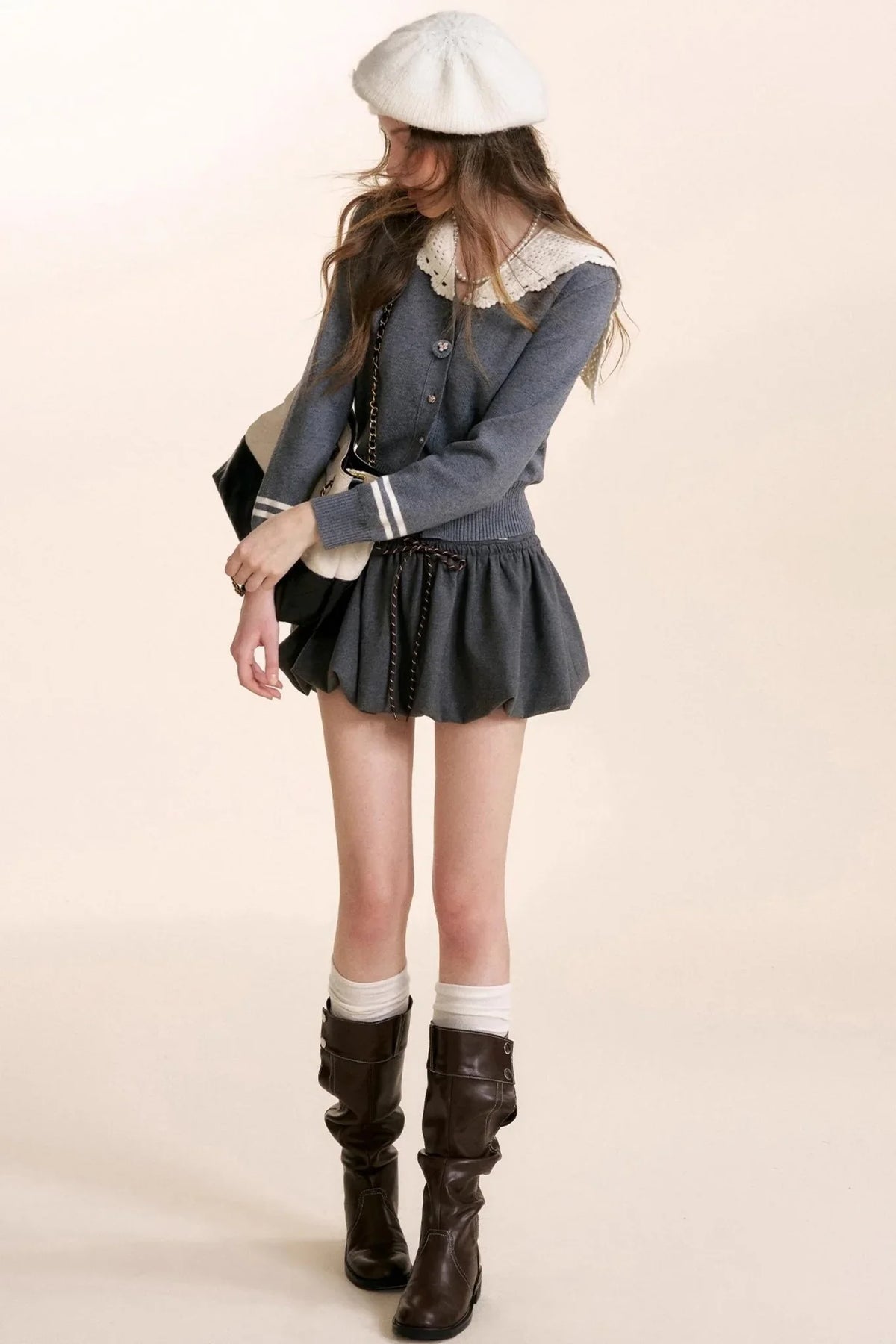 Navycore Crochet Lace-Up Cardigan