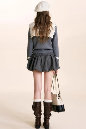 Navycore Crochet Lace-Up Cardigan