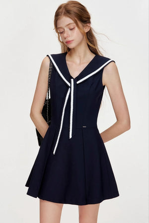 NavyCore Floral Tie Waist Dress