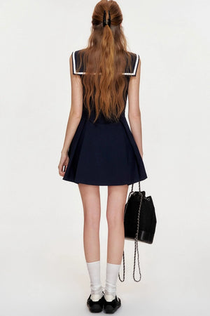 NavyCore Floral Tie Waist Dress