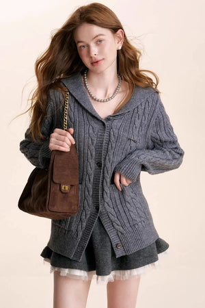 Navycore Wool Chain Embroidery Cardigan