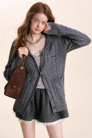 Navycore Wool Chain Embroidery Cardigan