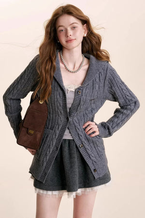 Navycore Wool Chain Embroidery Cardigan