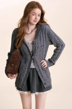 Navycore Wool Chain Embroidery Cardigan