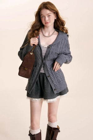 Navycore Wool Chain Embroidery Cardigan