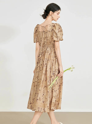 Neck Puff Sleeve Floral Dress