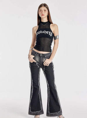 Neck Ribbed Design Vest Top