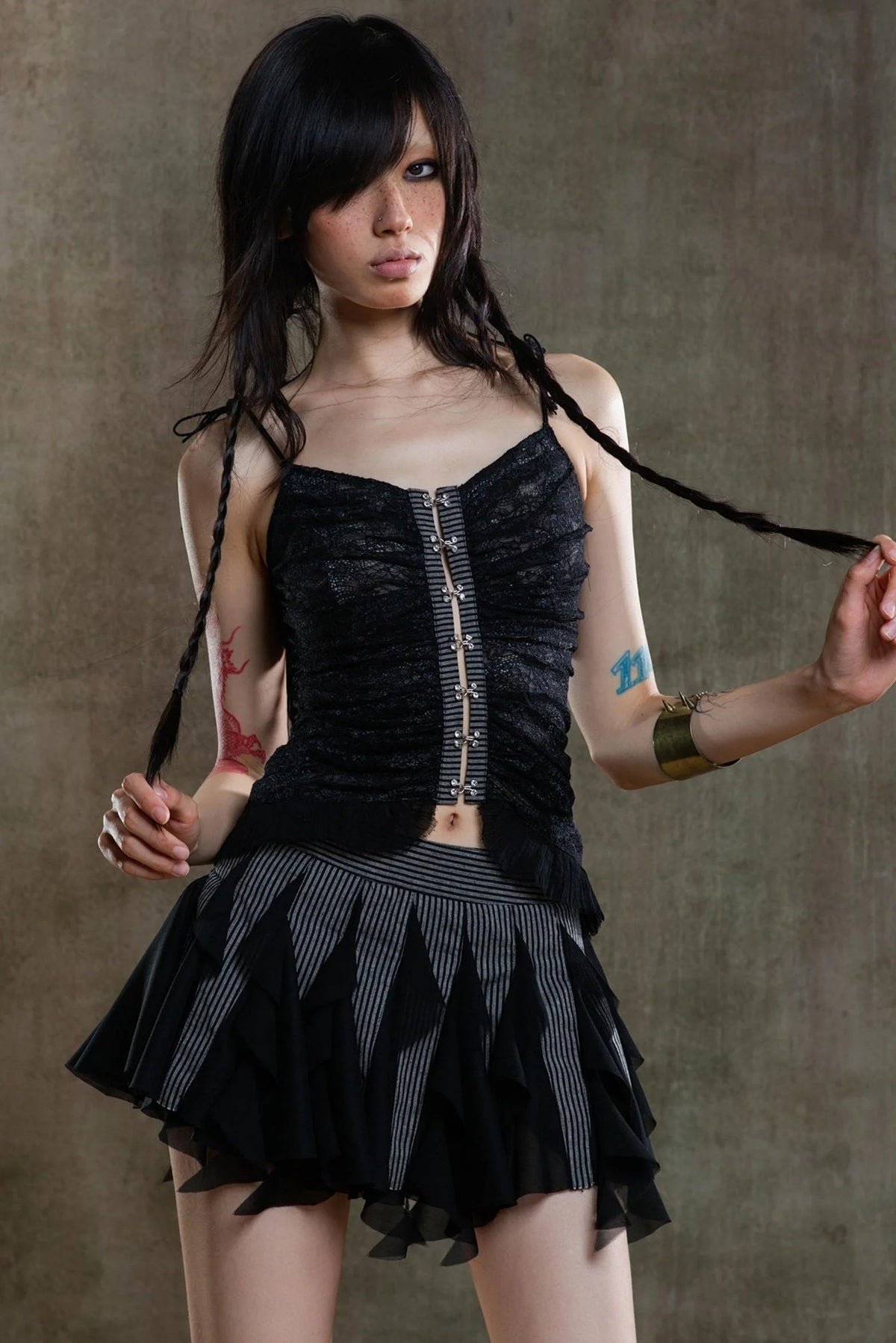 Necklace Accessory Multi-Ruched Lace Halter Top Set