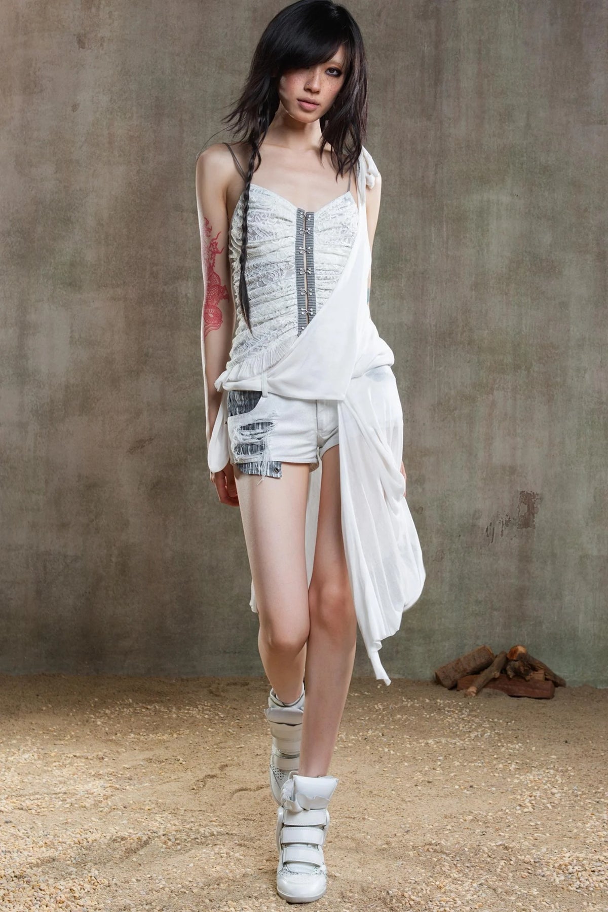 Necklace Accessory Multi-Ruched Lace Halter Top Set