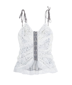 Necklace Accessory Multi-Ruched Lace Halter Top Set