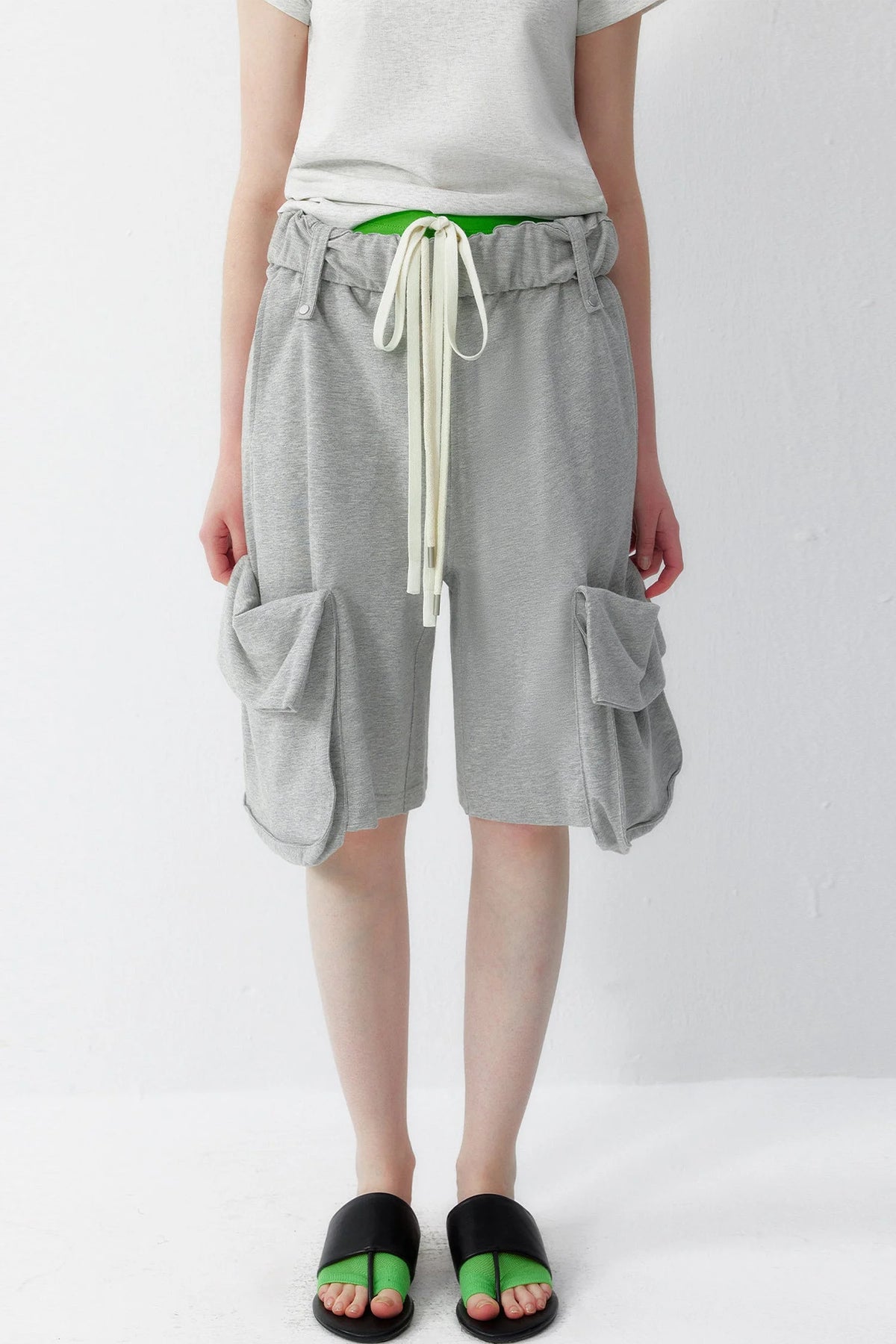 Neutral Cotton Rolled Hem Shorts
