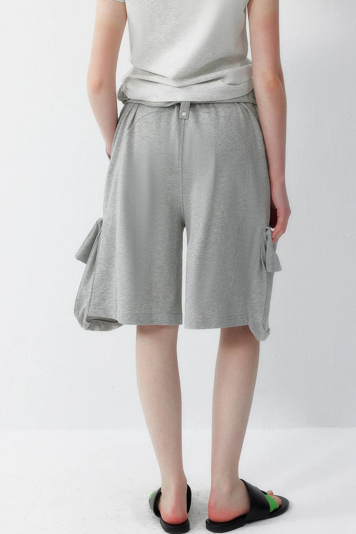 Neutral Cotton Rolled Hem Shorts