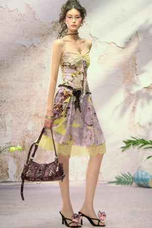 New Chinese Style Printed Camisole Skirt Set-Up