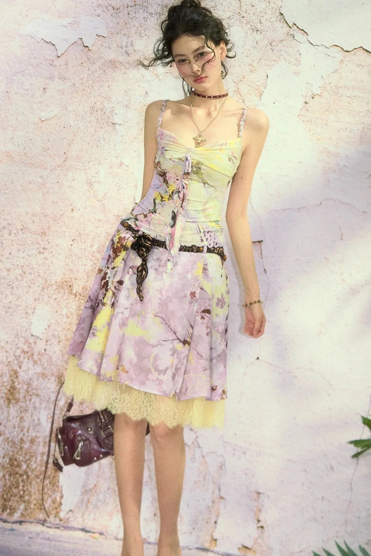 New Chinese Style Printed Camisole Skirt Set-Up