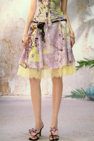 New Chinese Style Printed Camisole Skirt Set-Up