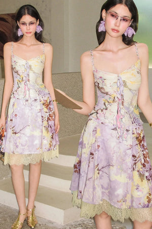 New Chinese Style Printed Camisole Skirt Set-Up