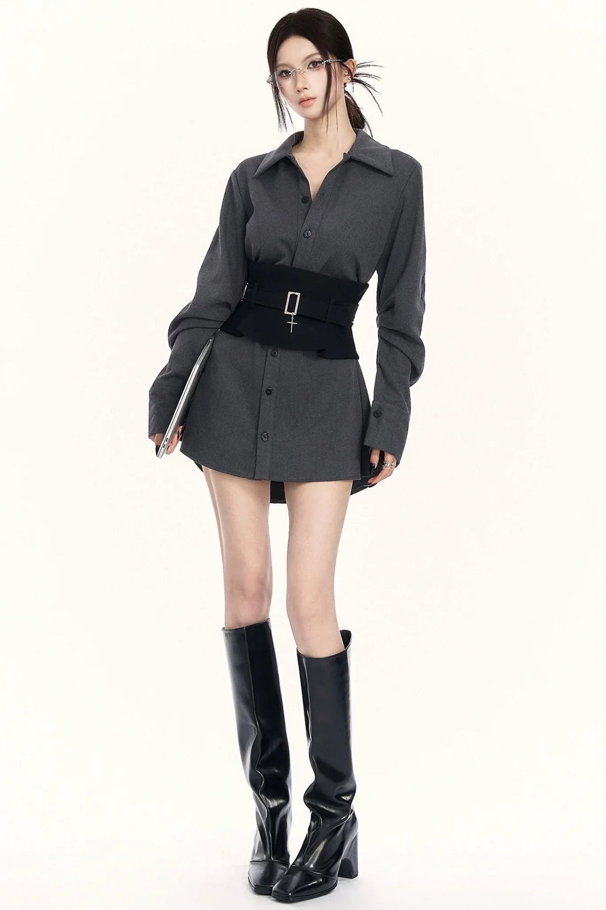Niche Waist-Cinching Shirt Set