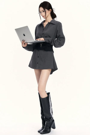Niche Waist-Cinching Shirt Set