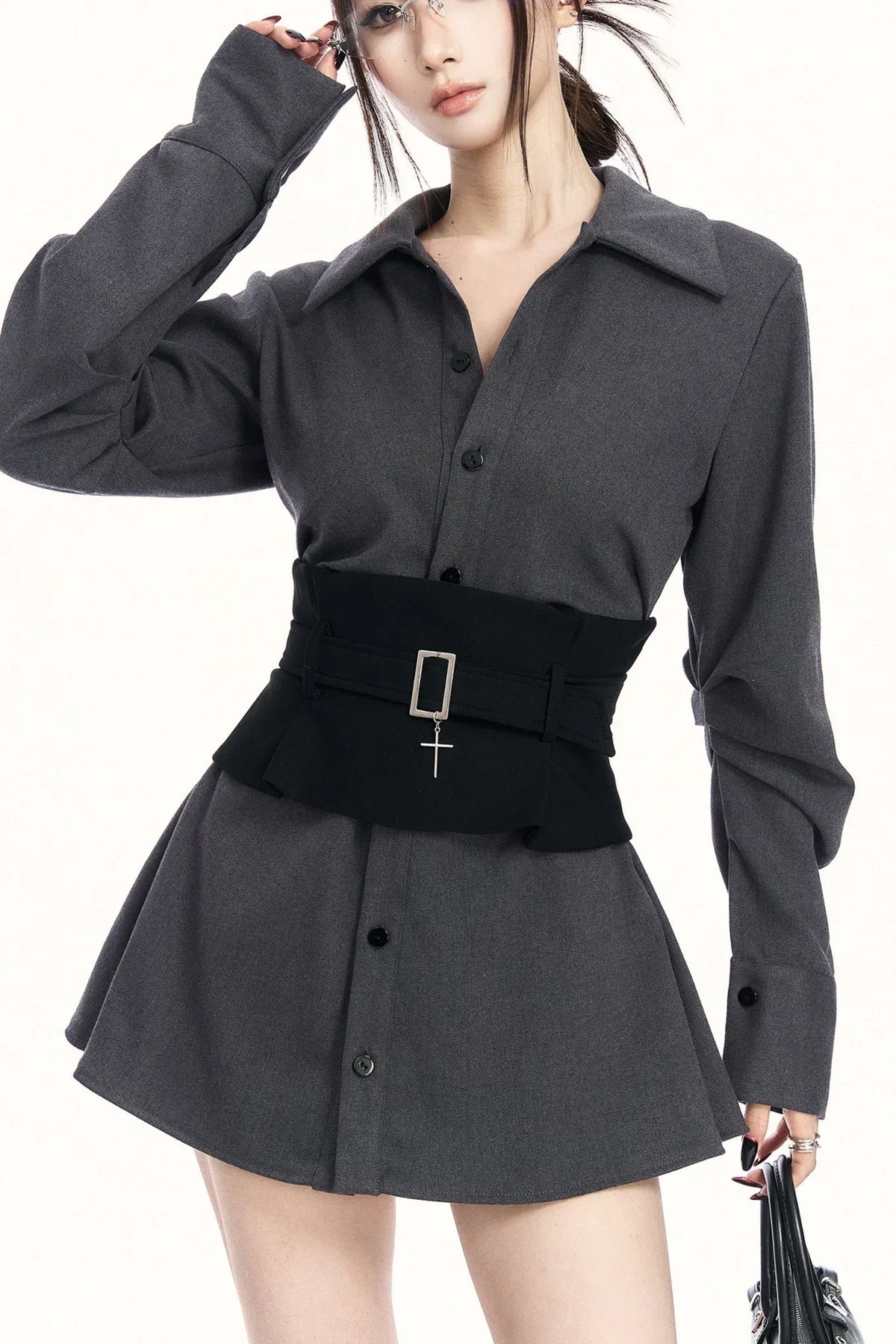 Niche Waist-Cinching Shirt Set