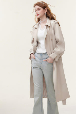 Oatmeal Chic Double-Breasted Trench Coat