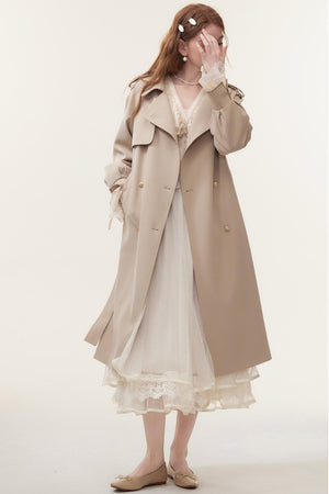 Oatmeal Chic Double-Breasted Trench Coat