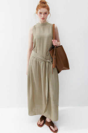 Oatmeal Tie-Up Tencel Dress