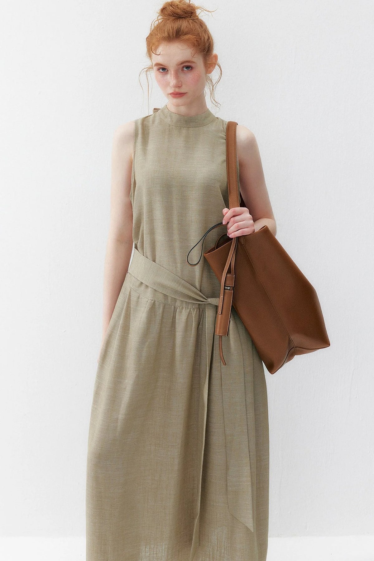 Oatmeal Tie-Up Tencel Dress