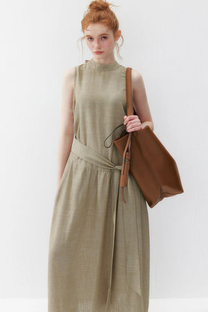 Oatmeal Tie-Up Tencel Dress
