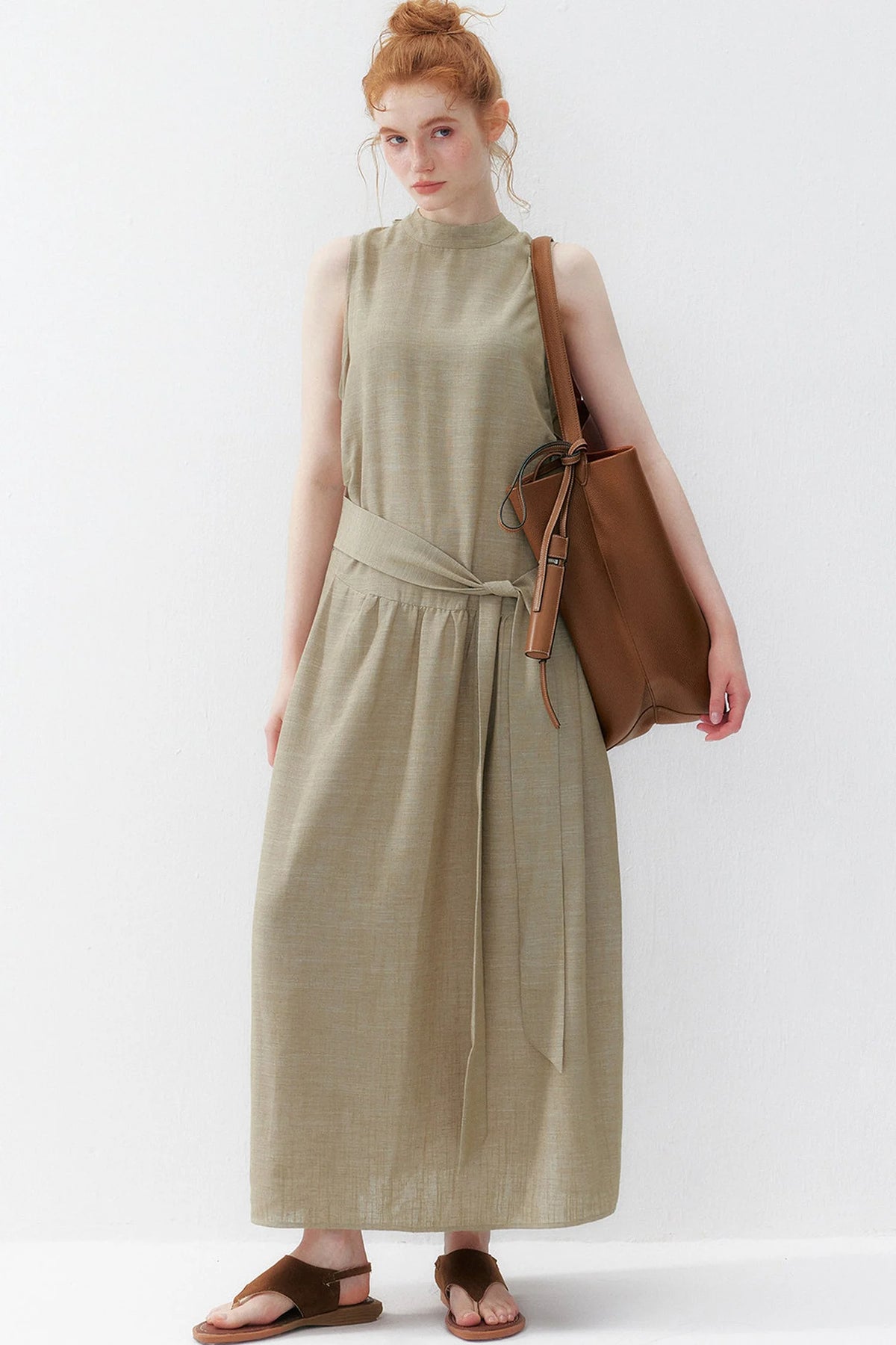 Oatmeal Tie-Up Tencel Dress