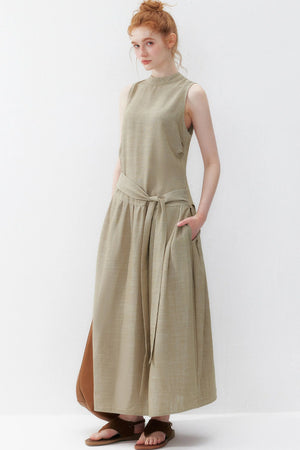 Oatmeal Tie-Up Tencel Dress