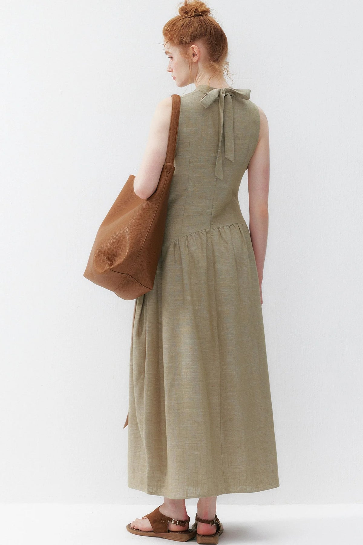 Oatmeal Tie-Up Tencel Dress