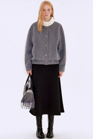 Oatmeal Wool Fur Collar Jacket