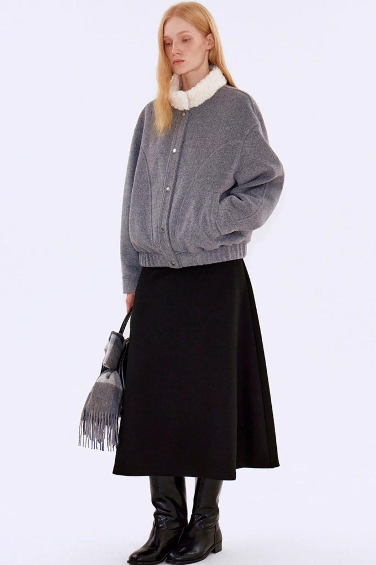 Oatmeal Wool Fur Collar Jacket