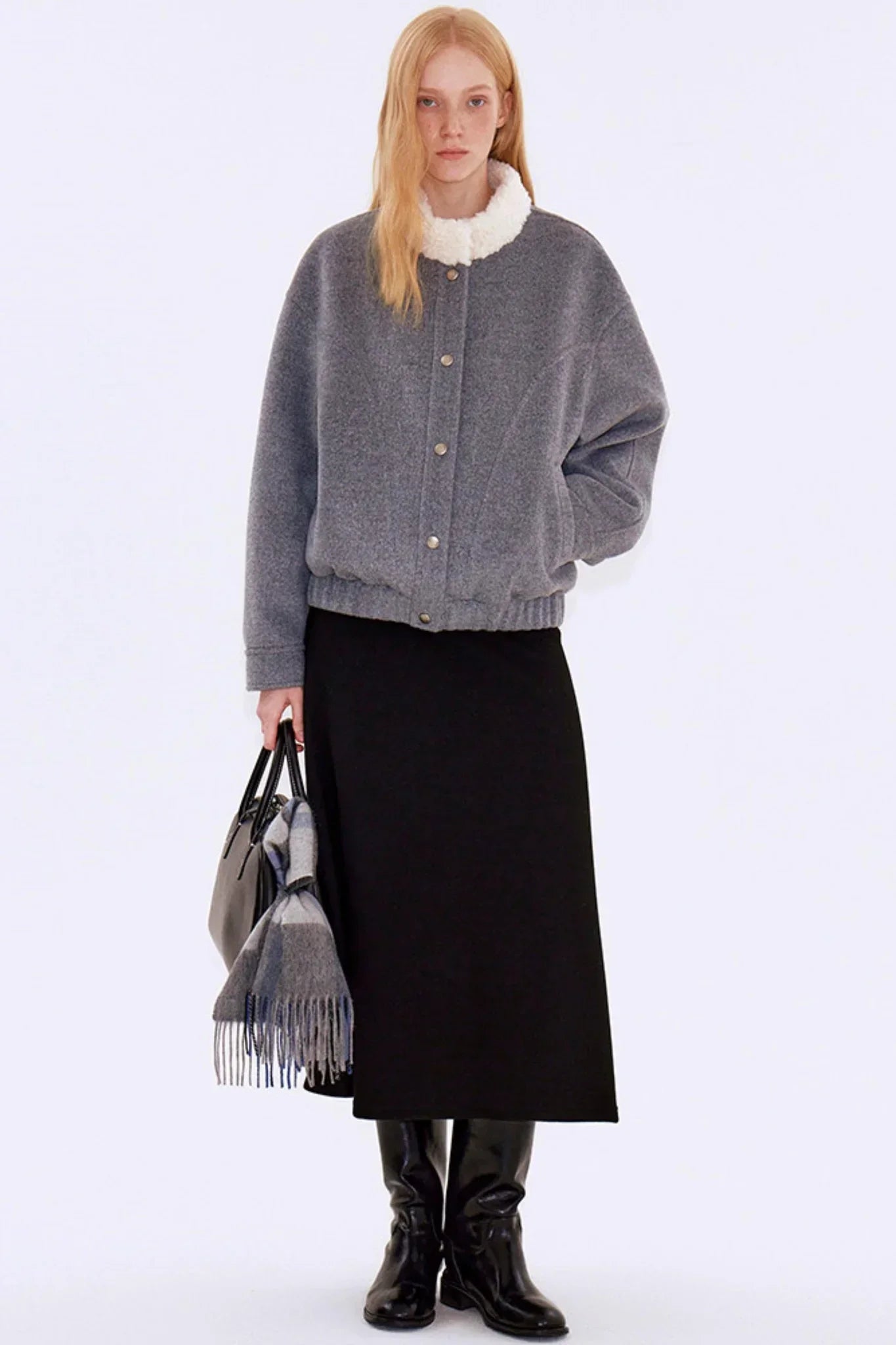 Oatmeal Wool Fur Collar Jacket