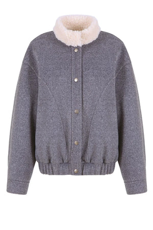 Oatmeal Wool Fur Collar Jacket
