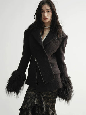 Oblique placket woolen coat