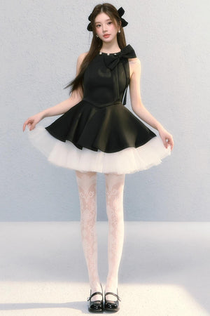 Obsidian French Bow Sleeveless A-Line Dress