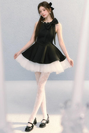 Obsidian French Bow Sleeveless A-Line Dress