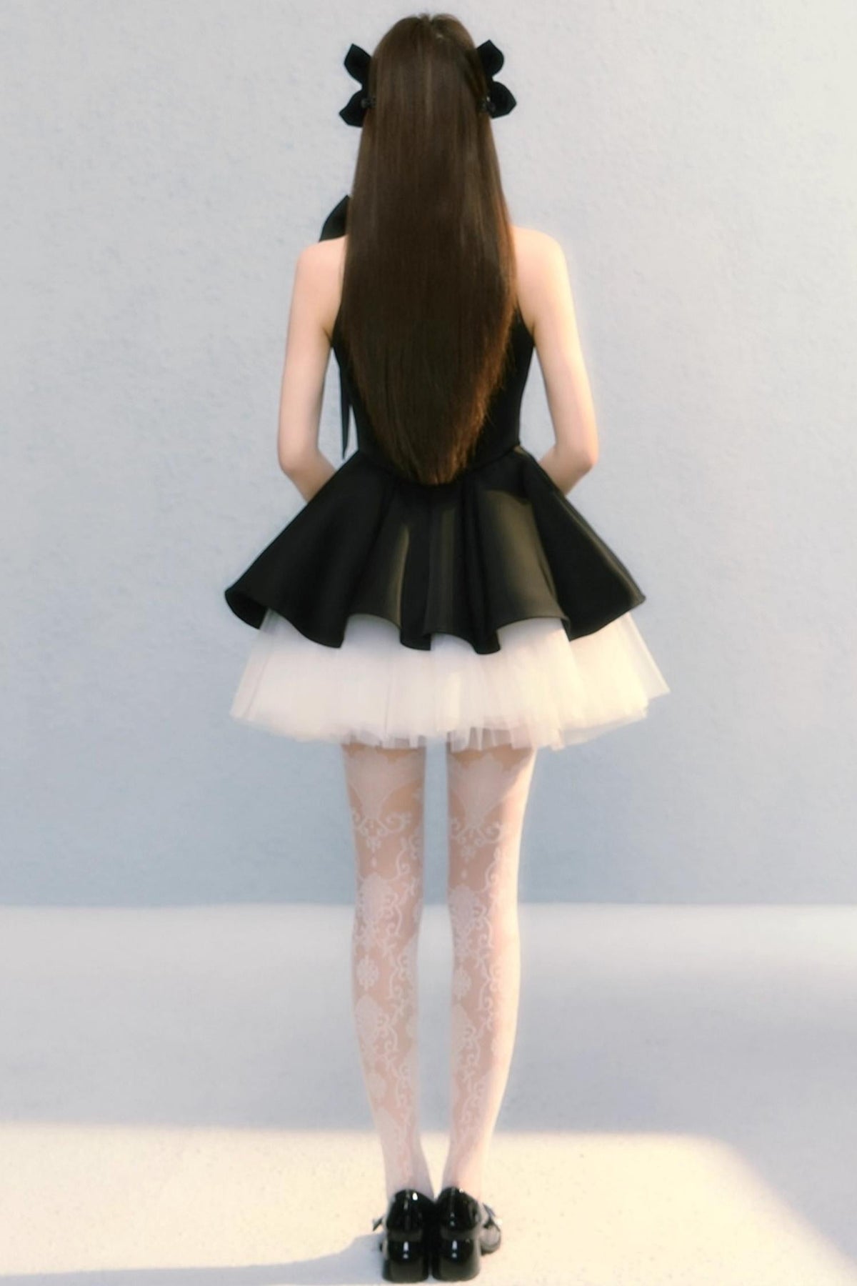 Obsidian French Bow Sleeveless A-Line Dress