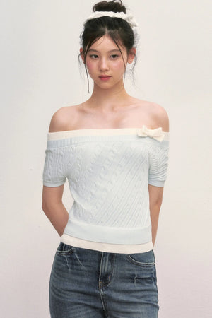 Off-Shoulder Cable Knit Top