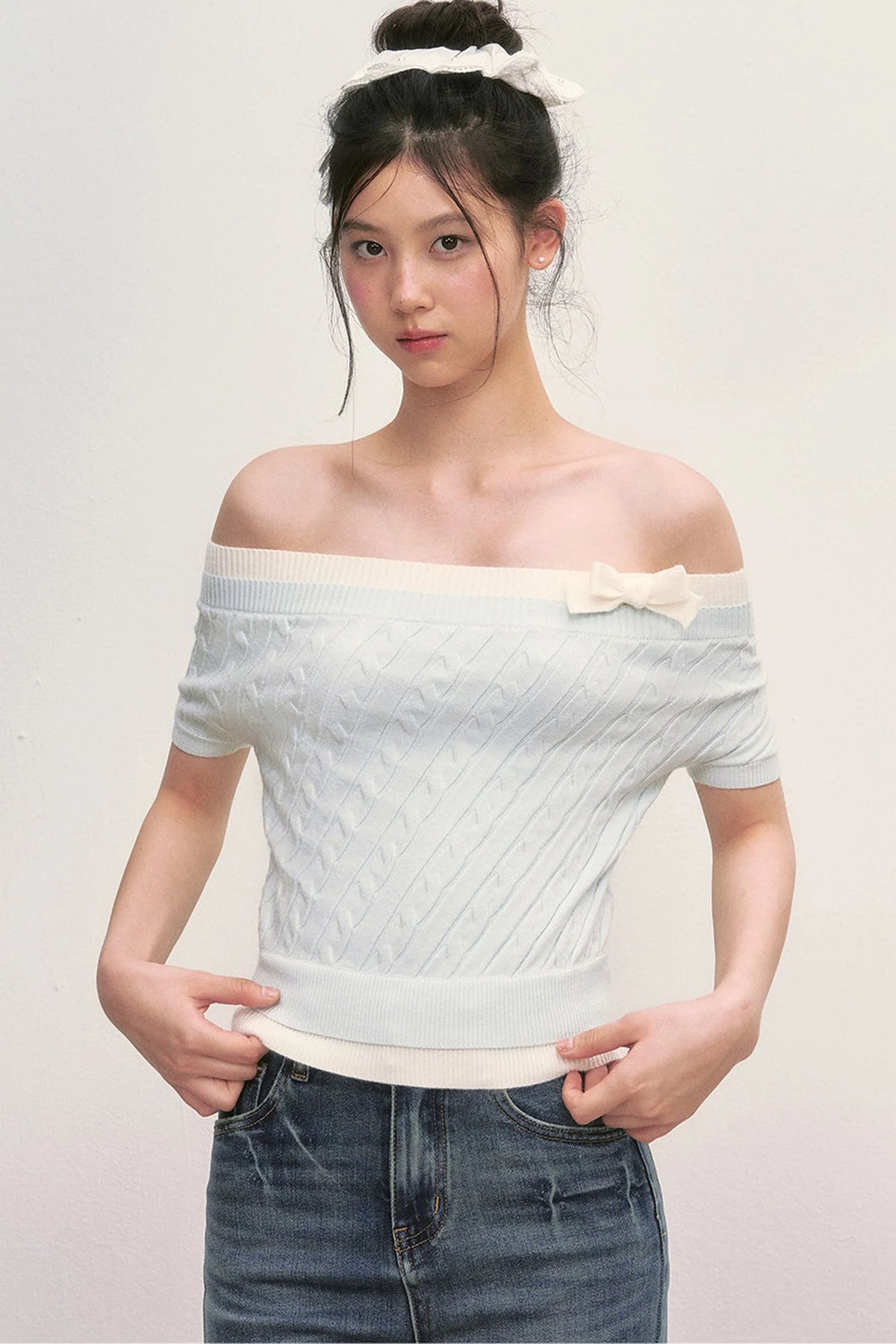 Off-Shoulder Cable Knit Top